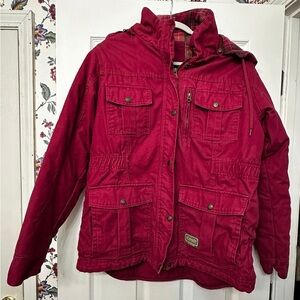 CE Schmidt (Carhartt type) Pink Hooded Barn Jacket Chore Coat Workwear Size M